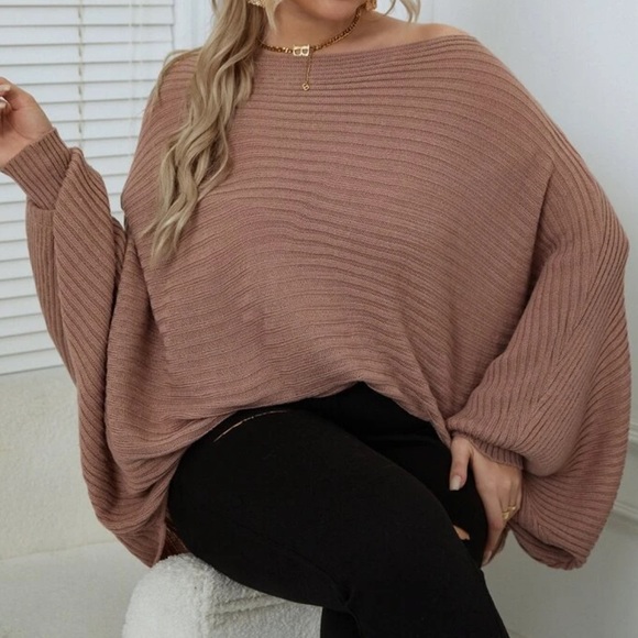 Black plus size dolman sleeve ribbed knit sweater - Picture 10 of 16